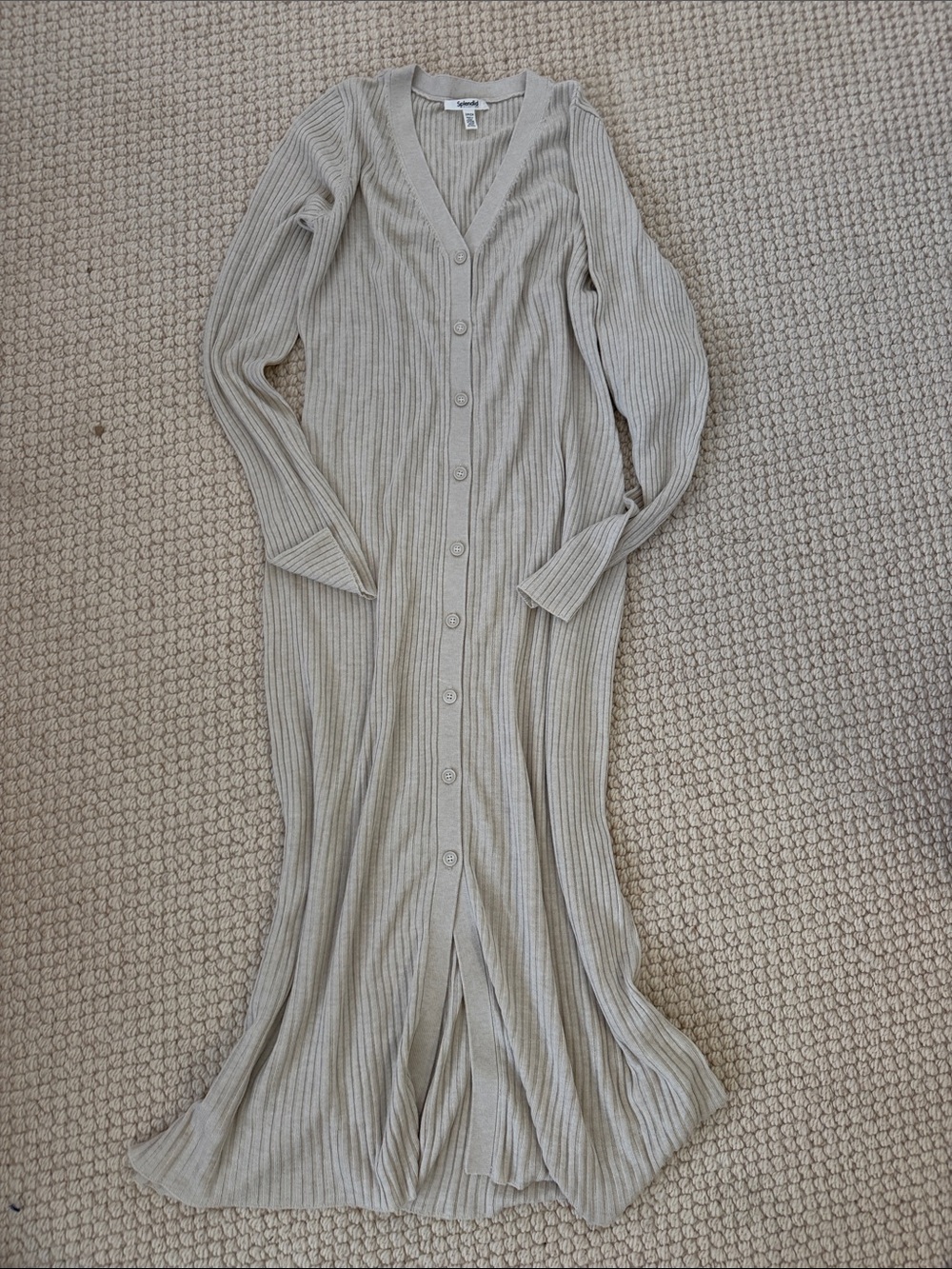 Splendid Beige Ribbed Button-Front Maxi Dress
